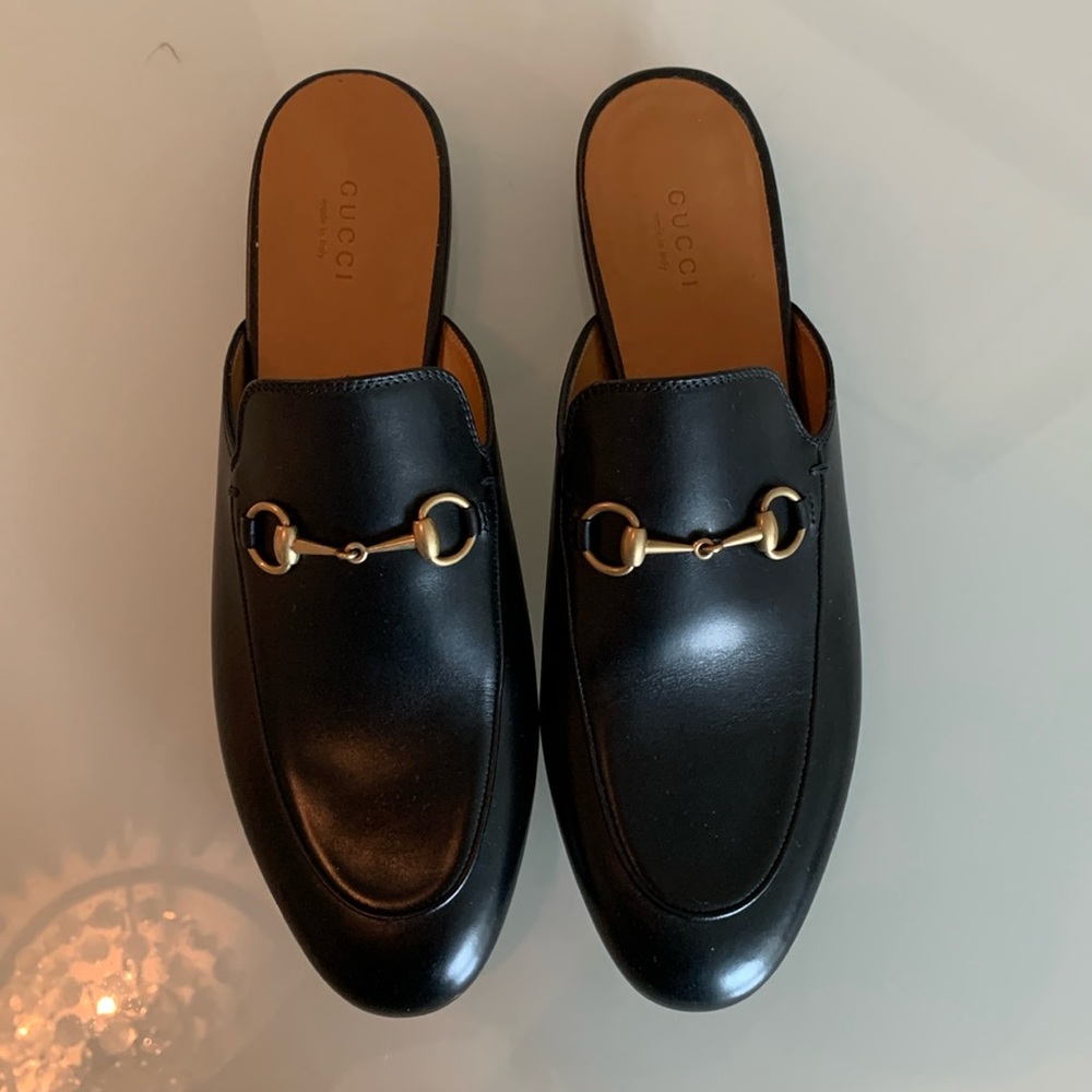 Gucci black leather Princeton mules, never worn, size 40.5.